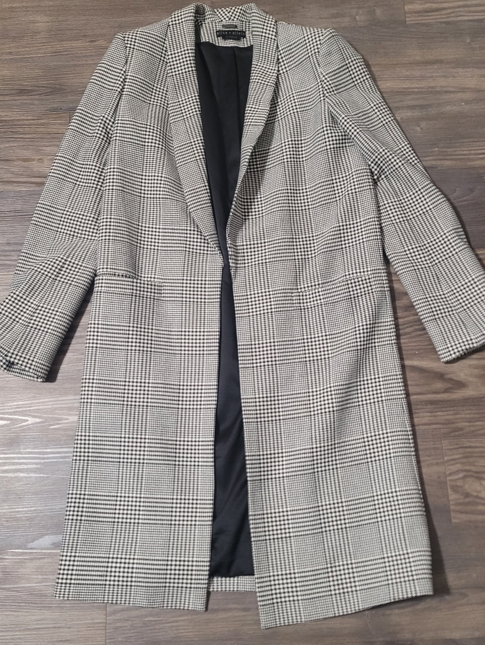 Alice + Olivia Black and White Glen Plaid Longline Blazer Jacket Coat